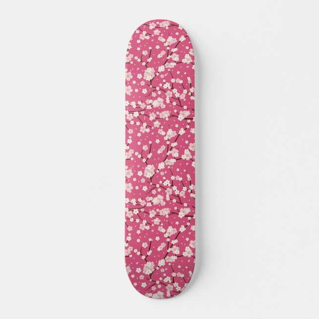  Japanese Cherry Blossom Flower Pink Floral Skateboard (Front)