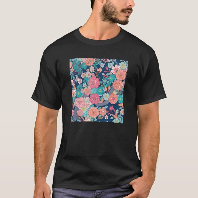 Japanese Cherry Blossom Flower Pink Sakura Floral  T-Shirt (Front)