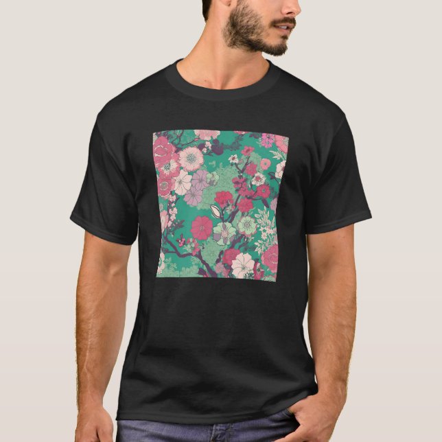Japanese Cherry Blossom Flower Pink Sakura Floral  T-Shirt (Front)