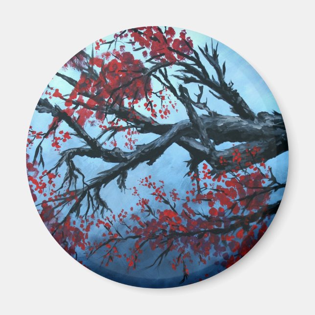 japanese cherry blossom flower tree  oriental art magnet (Front)