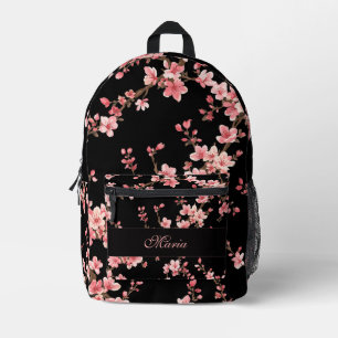 Japanese Cherry Blossom monogram Blush Pink Black Printed Backpack