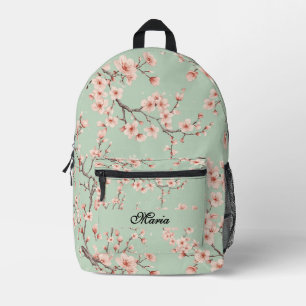 Japanese Cherry Blossom monogram sage green pink Printed Backpack