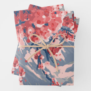 Japanese Cherry Blossom & Mountain Art Wrapping Paper Sheet
