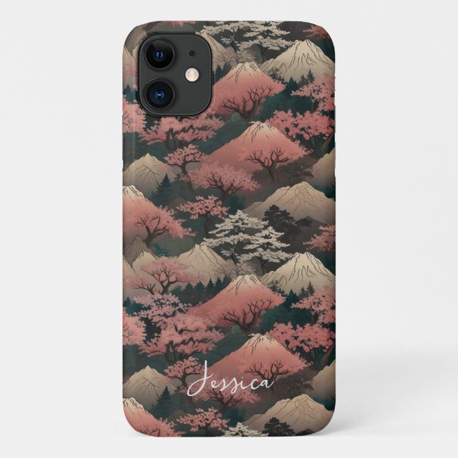 Japanese Cherry Blossom Personalise Name Case-Mate iPhone Case (Back)