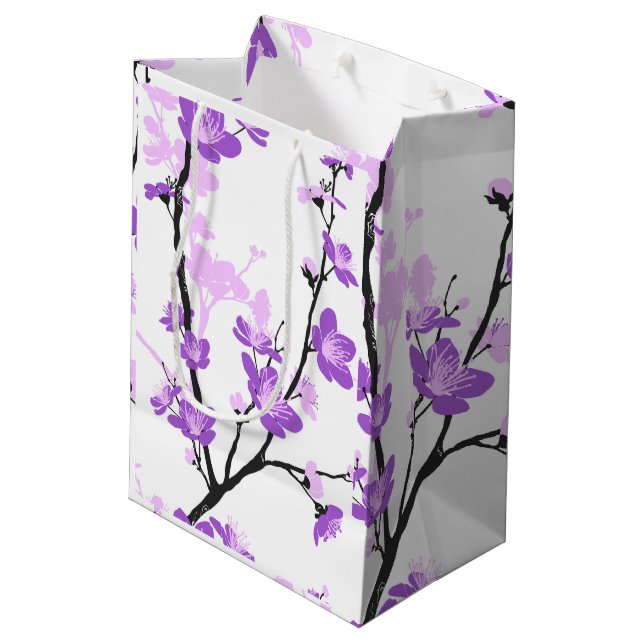 Japanese cherry blossom, royal purple, flower,girl medium gift bag (Back Angled)