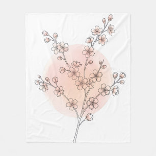 Japanese Cherry Blossom Sakura Line Art Blush Pink Fleece Blanket