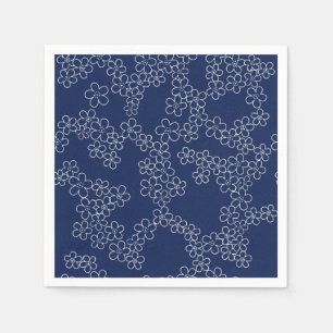 Japanese cherry blossom sakura white on blue napkin