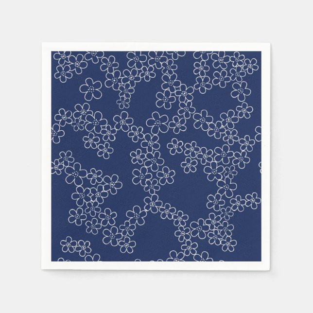 Japanese cherry blossom sakura white on blue napkin (Front)