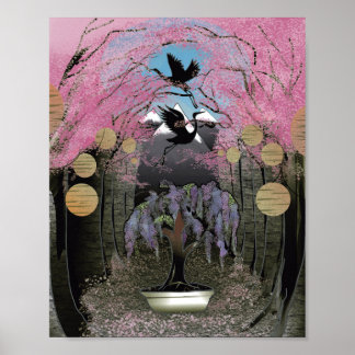 Japanese cherry blossom scene poster
