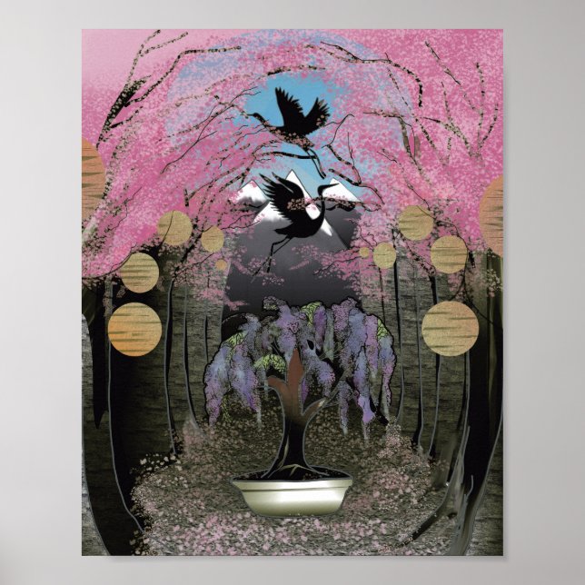 Japanese cherry blossom scene poster (Front)