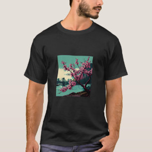 Japanese Cherry Blossom tree river suspension brid T-Shirt