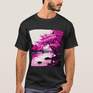 Japanese Cherry Blossom vibrant pink on the water T-Shirt