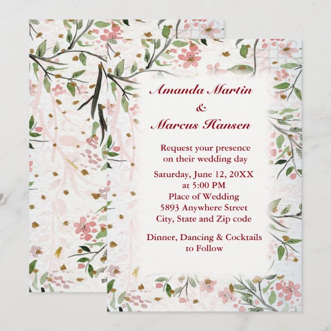Japanese Cherry Blossoms Flowers Wedding Invitation (Front/Back)