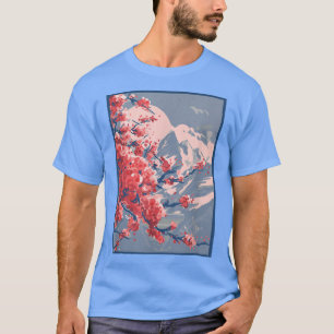 Japanese Cherry Blossoms Sakura Mountain Aesthetic T-Shirt