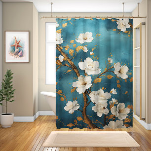 Japanese Cherry Blossoms Watercolor  Shower Curtain