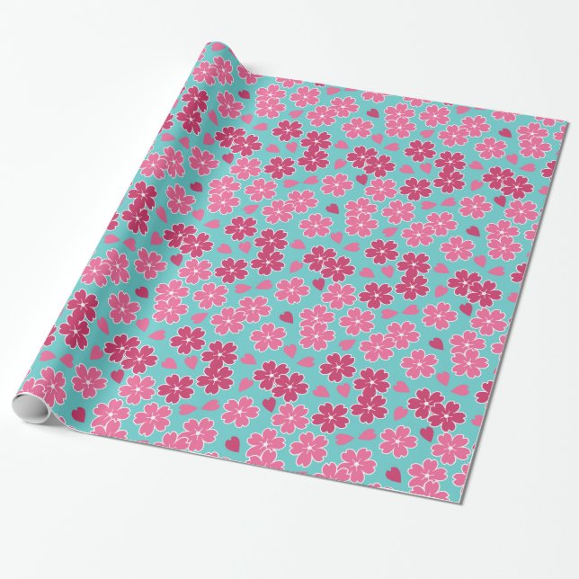 Japanese Cherry Blossoms Wrapping Paper (Unrolled)