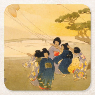 Japanese Children Flying Kites - Bertha Lum - 1913 Square Paper Coaster
