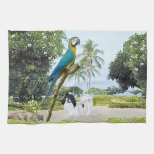 Japanese Chin and Macaw Tea Towel