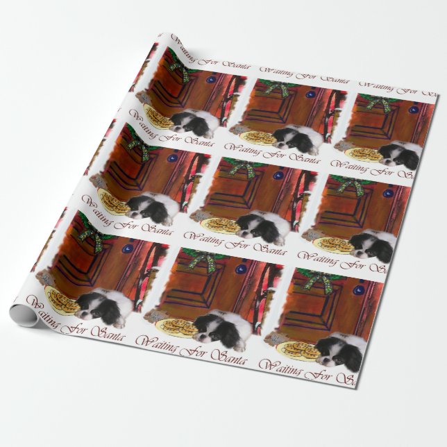 Japanese Chin Awaiting Christmas Wrapping Paper (Unrolled)