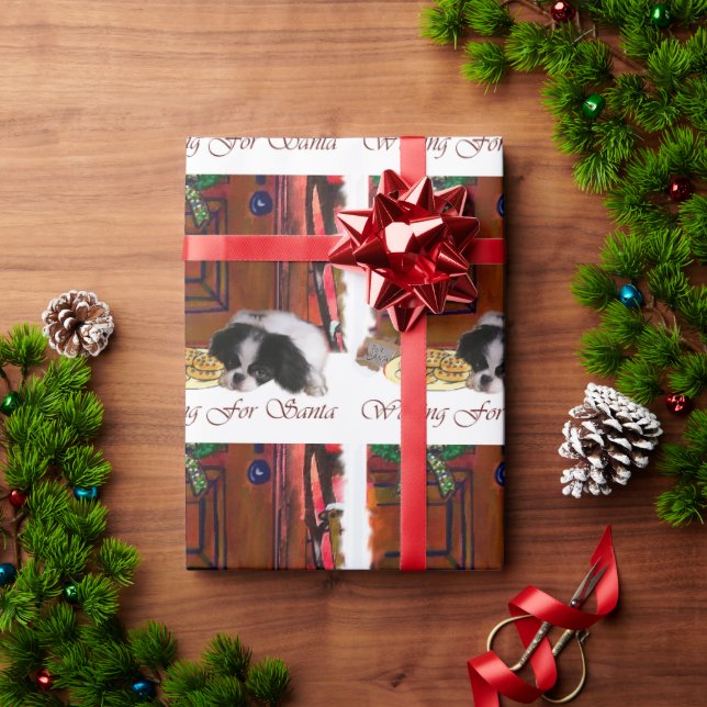 Japanese Chin Awaiting Christmas Wrapping Paper (Holiday Gift)