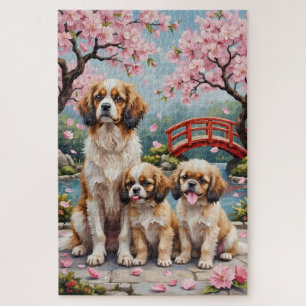 Japanese Chin Cherry Blossom Garden Art Jigsaw Puzzle