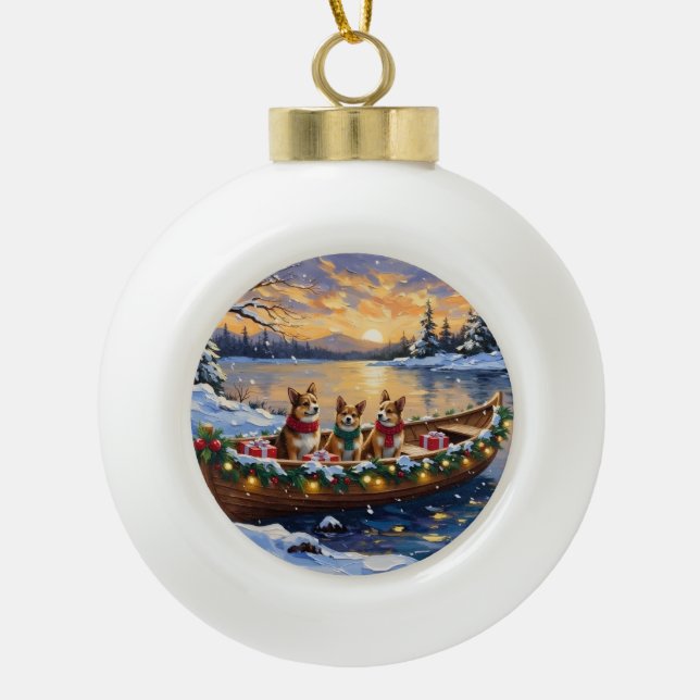 Japanese Chin Christmas Boat Holiday Ceramic Ball Christmas Ornament (Front)