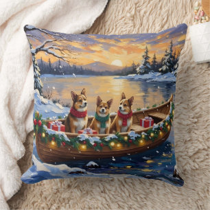 Japanese Chin Christmas Boat Holiday Cushion