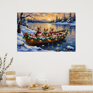 Japanese Chin Christmas Boat Holiday Poster