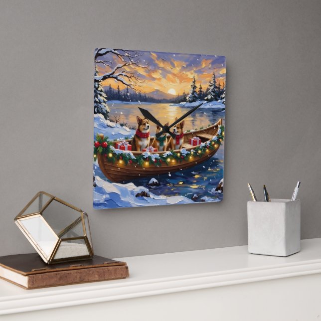 Japanese Chin Christmas Boat Holiday Square Wall Clock (Office)