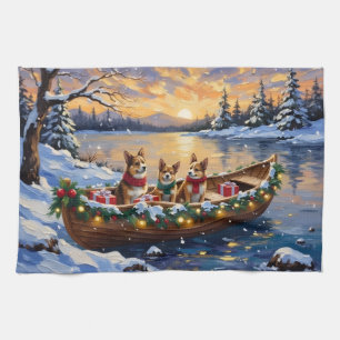 Japanese Chin Christmas Boat Holiday Tea Towel
