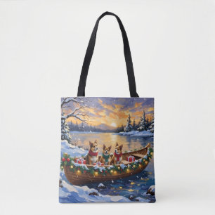 Japanese Chin Christmas Boat Holiday Tote Bag