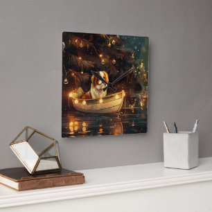 Japanese Chin Christmas Festive Voyage  Square Wall Clock