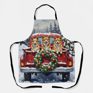 Japanese Chin Christmas Red Truck Holiday Apron