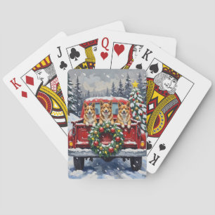 Japanese Chin Christmas Red Truck Holiday Playing Cards