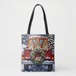 Japanese Chin Christmas Red Truck Holiday Tote Bag