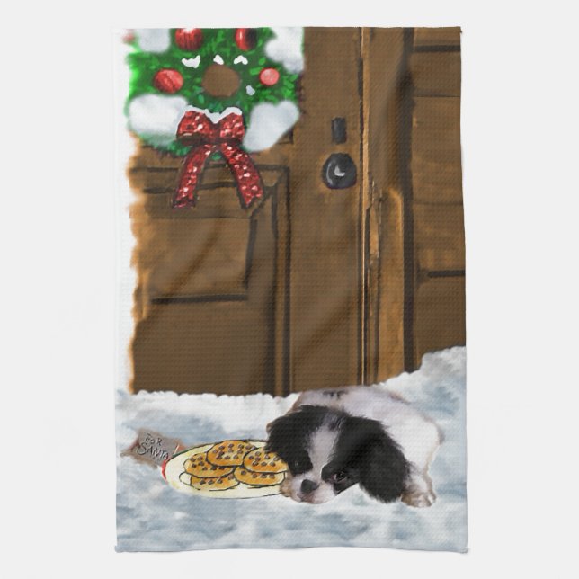 Japanese Chin Christmas Tea Towel (Vertical)