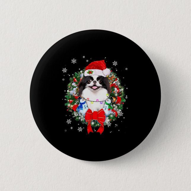 Japanese Chin Christmas Wreath Decoration Xmas Paj 6 Cm Round Badge (Front)
