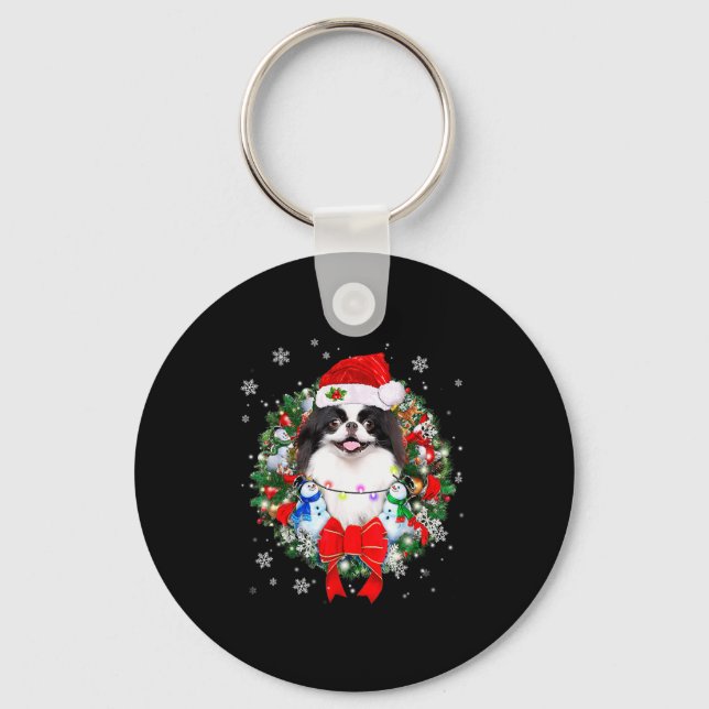 Japanese Chin Christmas Wreath Decoration Xmas Paj Key Ring (Front)