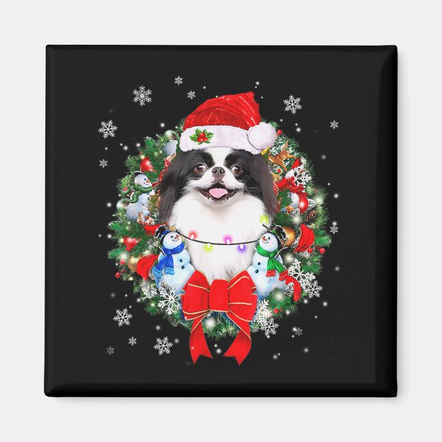 Japanese Chin Christmas Wreath Decoration Xmas Paj Magnet (Front)
