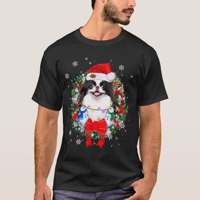 Japanese Chin Christmas Wreath Decoration Xmas Paj T-Shirt (Front)