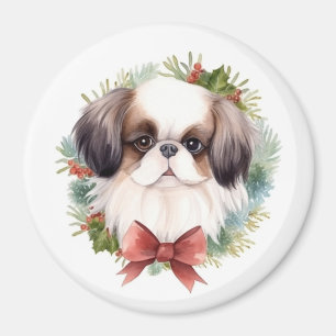 Japanese Chin Christmas Wreath Festive Pup Magnet