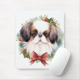 Japanese Chin Christmas Wreath Festive Pup Mouse Mat