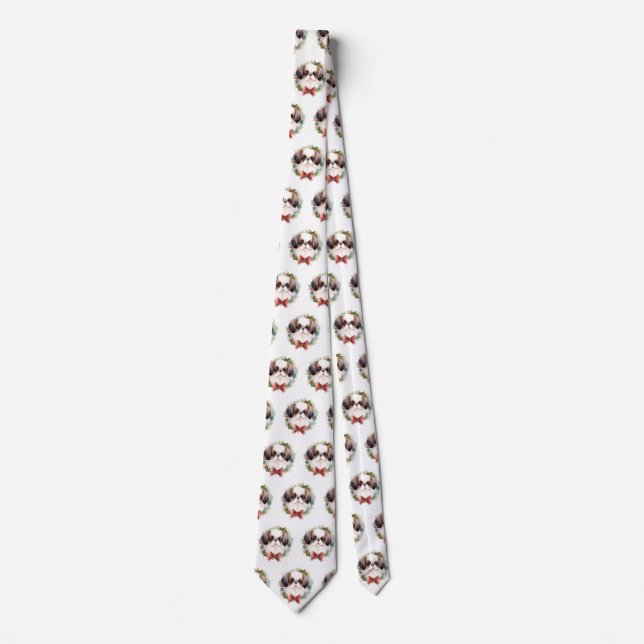 Japanese Chin Christmas Wreath Festive Pup Tie (Front)
