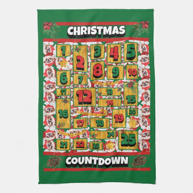 Japanese Chin Countdown Christmas Advent Calendar Tea Towel (Vertical)