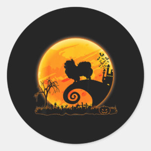 Japanese Chin Dog And Moon Funny Dog Halloween Classic Round Sticker