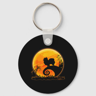 Japanese Chin Dog And Moon Funny Dog Halloween Key Ring