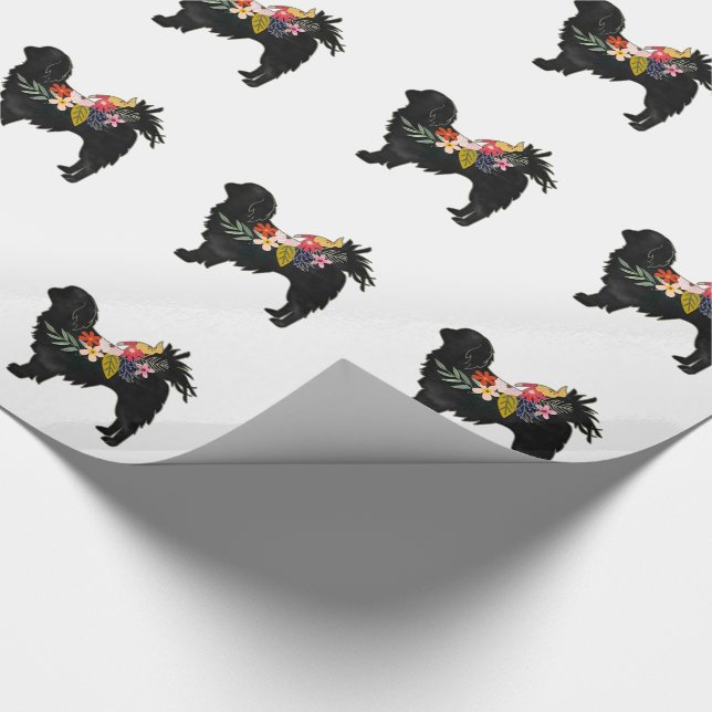Japanese Chin Dog Breed Bohemian Floral Silhouette Wrapping Paper (Corner)