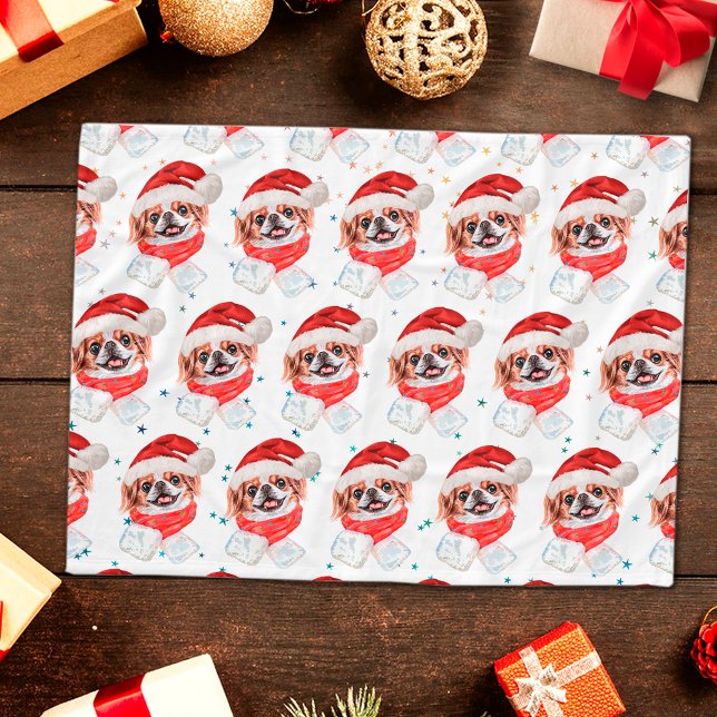 Japanese Chin Dog Breed Christmas Stars Fleece Blanket (Creator Uploaded)
