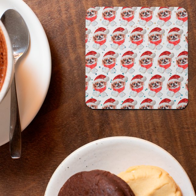 Japanese Chin Dog Breed Christmas Stars Square Paper Coaster (Creator Uploaded)