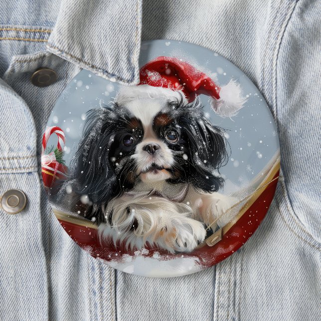Japanese Chin Dog Christmas Festive 6 Cm Round Badge (In Situ)